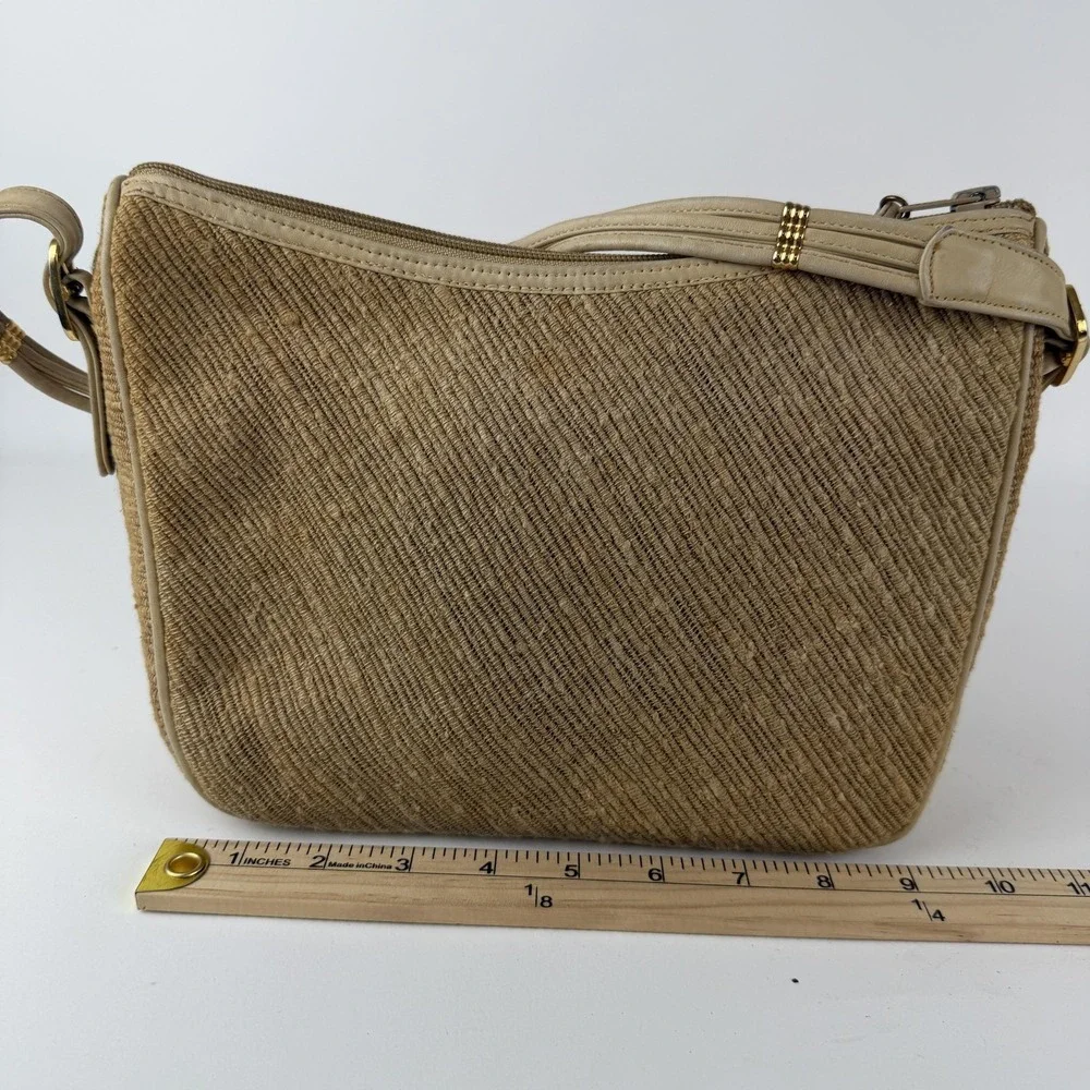 Vintage Morris Moskowitz Shoulder Crossbody Bag Womens Tan Woven‎ Fabric 80s